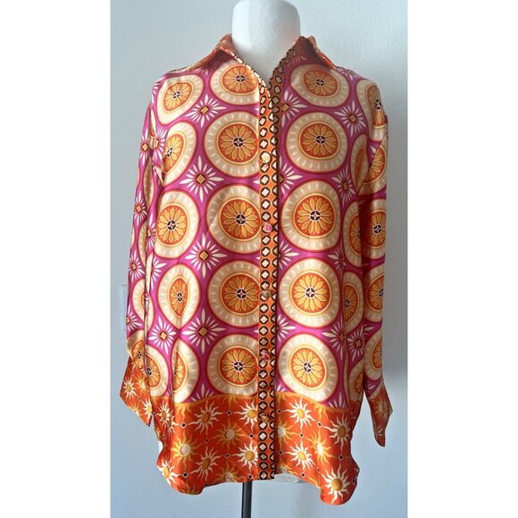 House of Harlow Tops - House Of Harlow Retro Orange & Pink Button Down Blouse Size Medium Celestial NEW